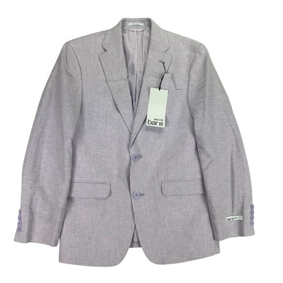 Bar III Mens Slim Fit Linen Cotton Solid Suit Jacket Lavender Purple 36S